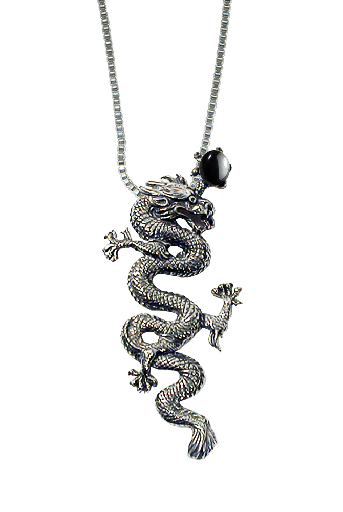 Sterling Silver Dragon of the Ages Pendant With Hematite